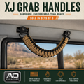 AO Paracord XJ grab handle in desert and black paracord, handmade to order and sold in sets of three.